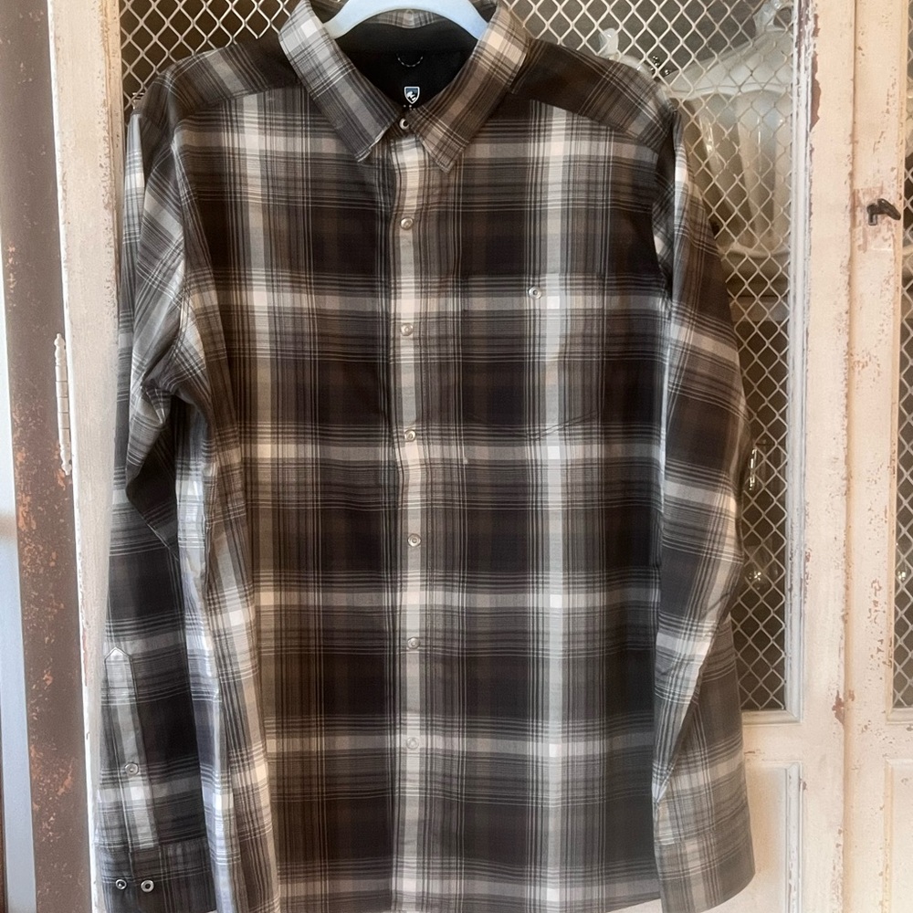 Kuhl Men's Charcoal and White Plaid Shirt Size M